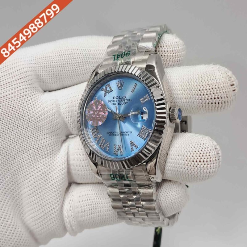 Rolex Date-just Diamond Roman Figure Steel Blue Dial Semi ETA Swiss Automatic Watch - Image 2