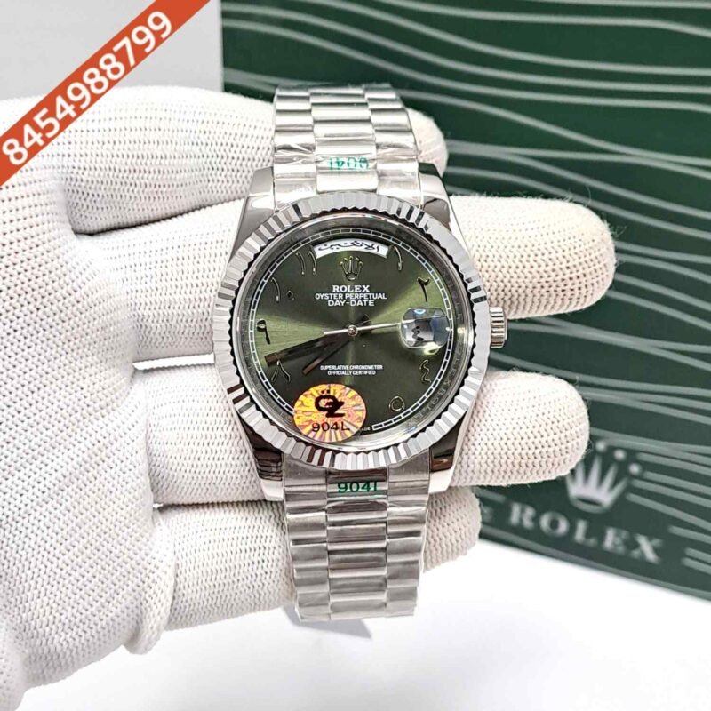Rolex Day-Date Steel Olive Green Arabic Dial Semi ETA Swiss Automatic Watch