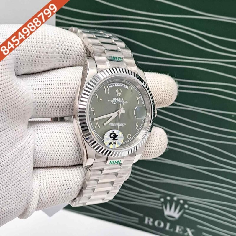 Rolex Day-Date Steel Olive Green Arabic Dial Semi ETA Swiss Automatic Watch - Image 3