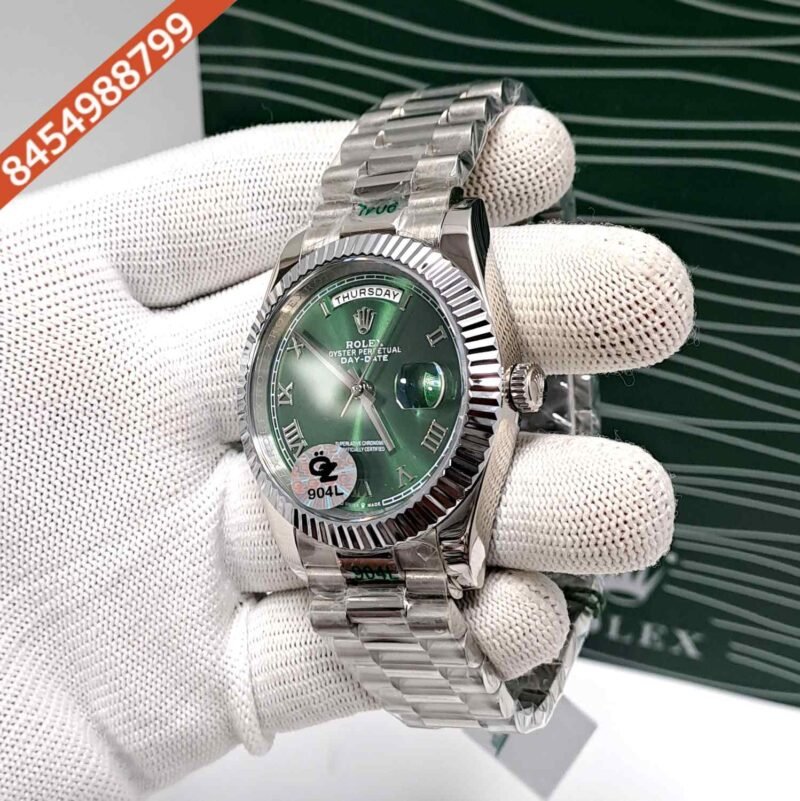 Rolex Day-Date Steel Roman Green Dial Semi ETA Swiss Automatic Watch - Image 2
