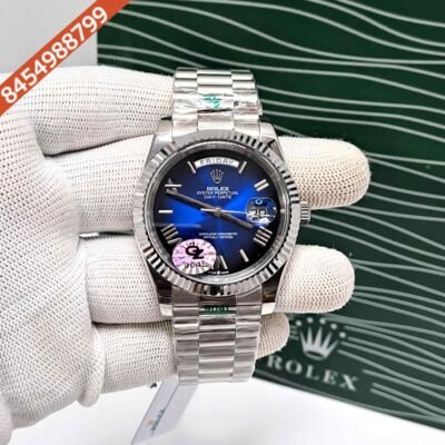 Rolex Day-Date Steel Roman Marker Nevy Blue Dial Semi ETA Swiss Automatic Watch