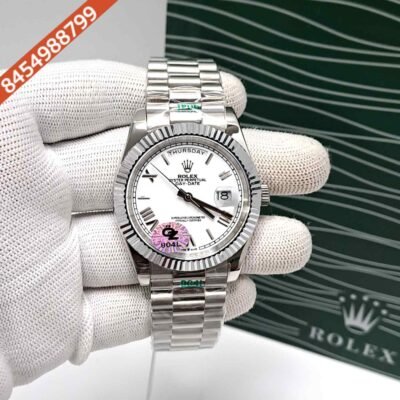 Rolex Day-Date Steel Roman White Dial Semi ETA Swiss Automatic Watch