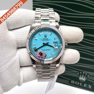 Rolex Day-Date Steel Roman tiffany blue Dial Semi ETA Swiss Automatic Watch