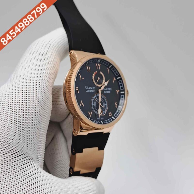 Ulysse Nardin Marine Chronometer Rose Gold Black Dial Rubber Strap Automatic Watch - Image 3