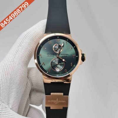 Ulysse Nardin Marine Chronometer Rose Gold Green Dial Rubber Strap Automatic Watch