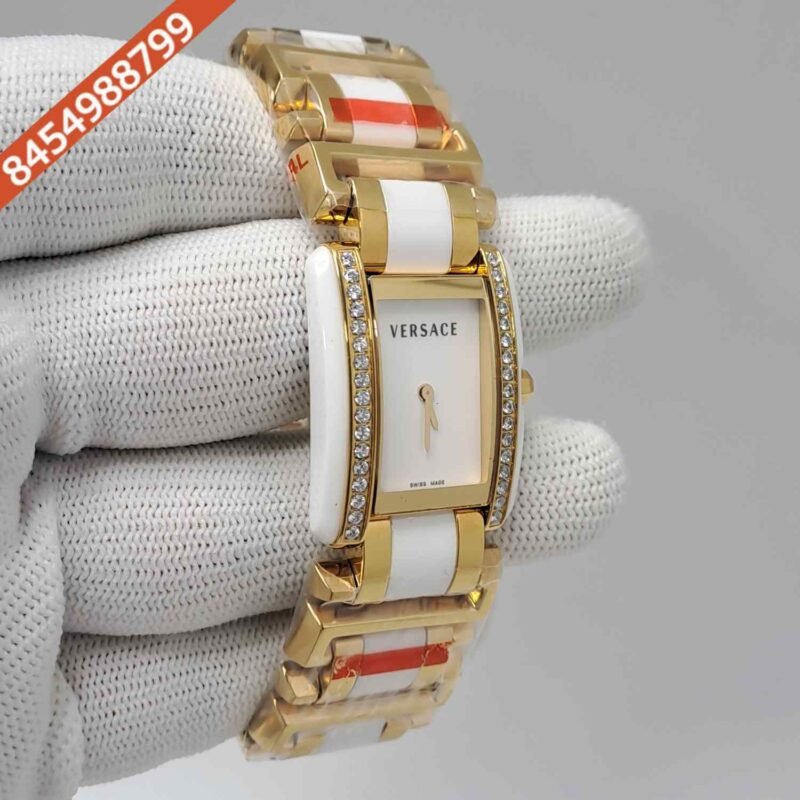 Versace Era Stainless Steel with Ceramic and Diamond Bezel Dual Tone Swiss Quartz Watch - Image 3