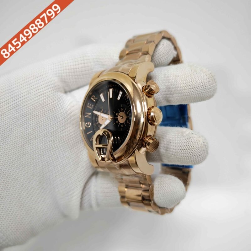 Aigner Bari Chronograph Steel Black Dial Rose Gold Steel Strap Swiss Watch - Image 2