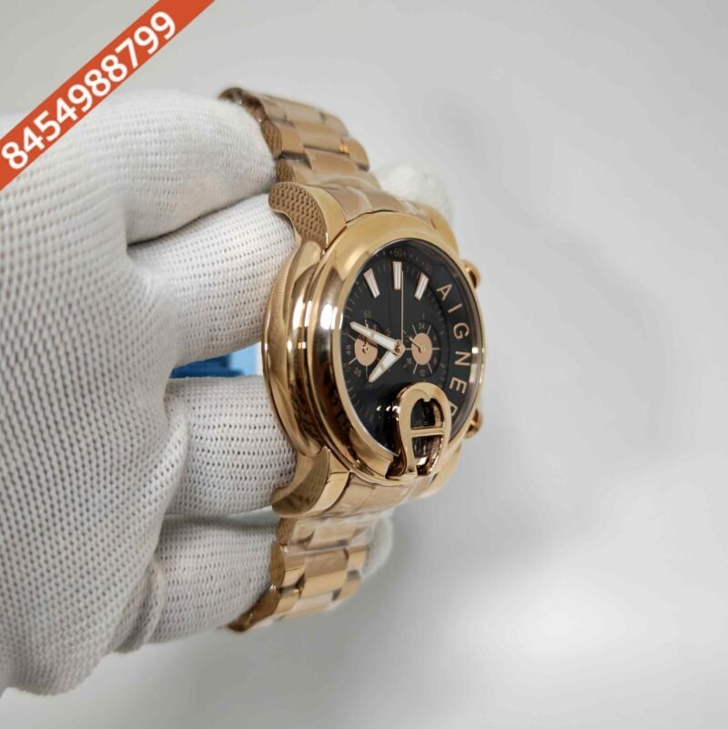 Aigner Bari Chronograph Steel Black Dial Rose Gold Steel Strap Swiss Watch - Image 3