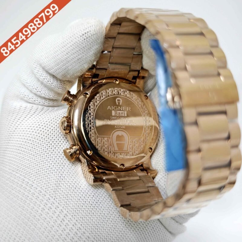 Aigner Bari Chronograph Steel Black Dial Rose Gold Steel Strap Swiss Watch - Image 4
