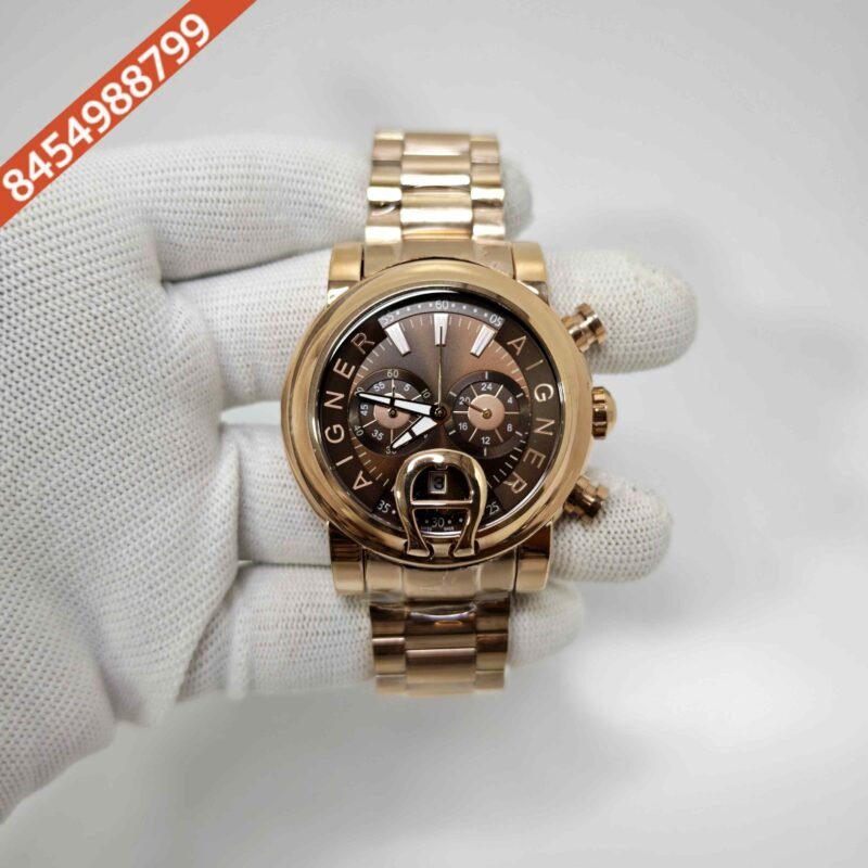 Aigner Bari Chronograph Steel Brown Dial Rose Gold Steel Strap Swiss Watch