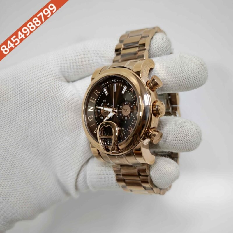 Aigner Bari Chronograph Steel Brown Dial Rose Gold Steel Strap Swiss Watch - Image 2