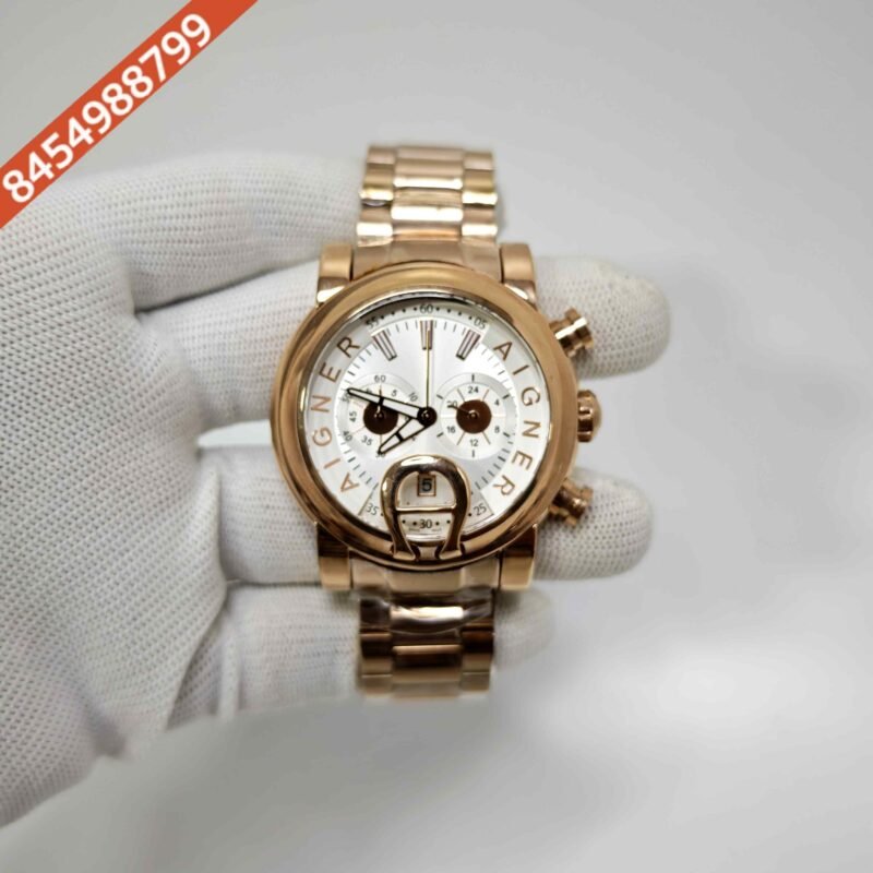 Aigner Bari Chronograph Steel White Dial Rose Gold Steel Strap Swiss Watch