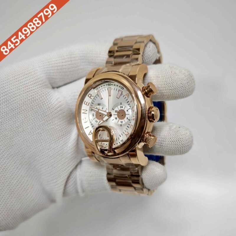 Aigner Bari Chronograph Steel White Dial Rose Gold Steel Strap Swiss Watch - Image 2