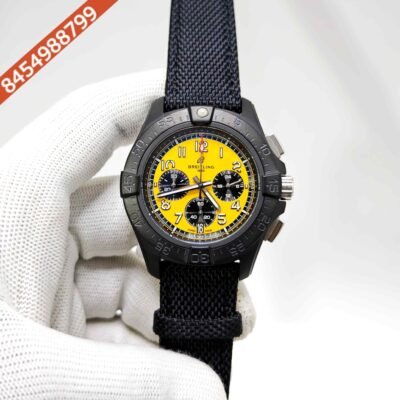 Breitling Avenger B01 Chronograph 44 Yellow Dial Black Leather Strap Swiss Automatic Watch