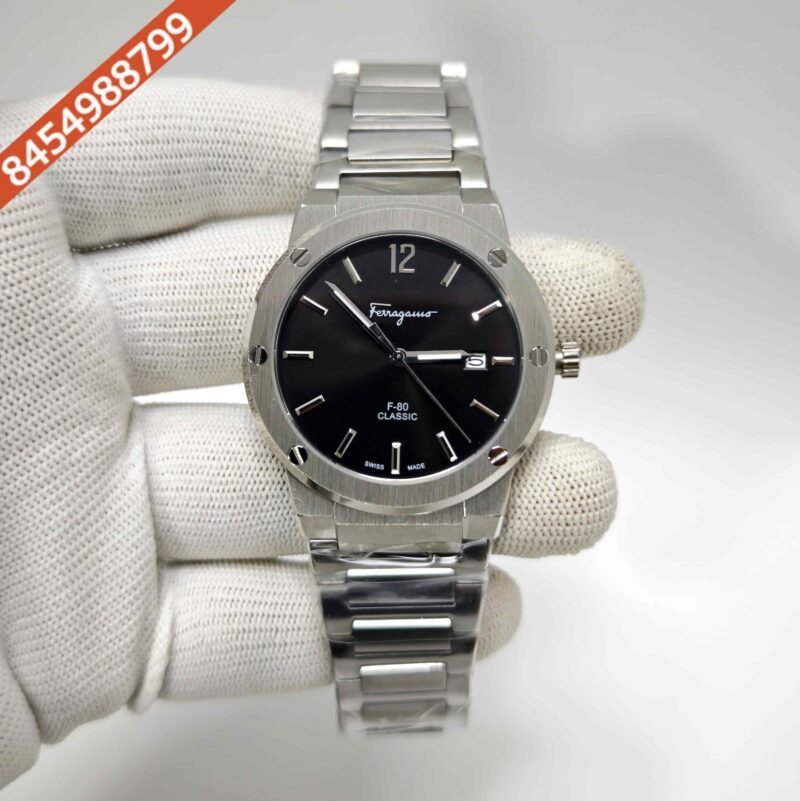 Ferragamo F-80 Classic Steel Black Dial Stainless Steel Strap Swiss Watch