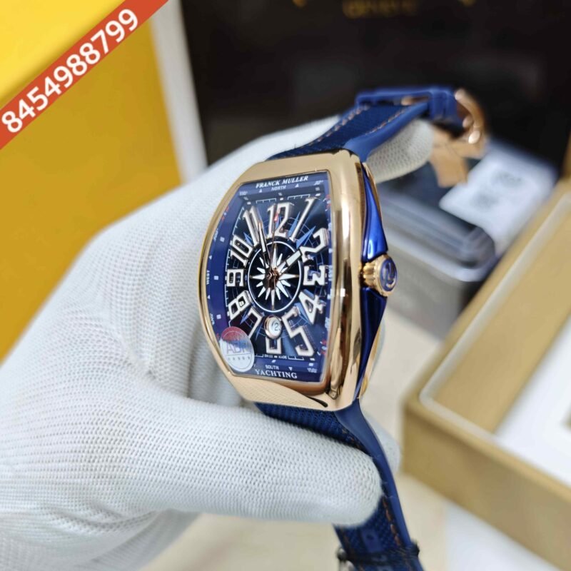 Franck Muller Vanguard V41 SC DT YACHT Rose Gold Blue Dial Blue Leather Strap Swiss ETA Automatic Watch - Image 2