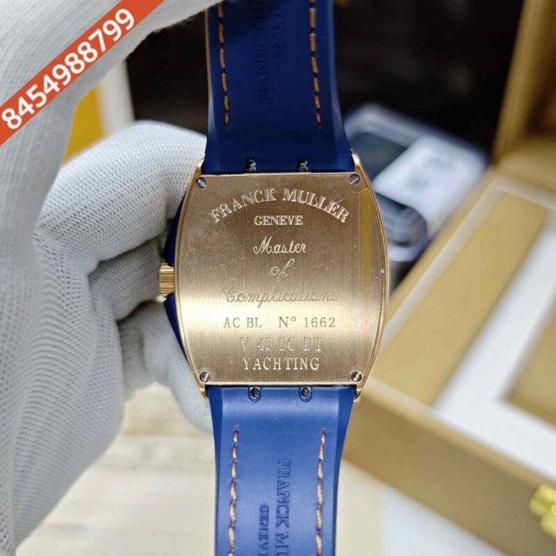 Franck Muller Vanguard V41 SC DT YACHT Rose Gold Blue Dial Blue Leather Strap Swiss ETA Automatic Watch - Image 4