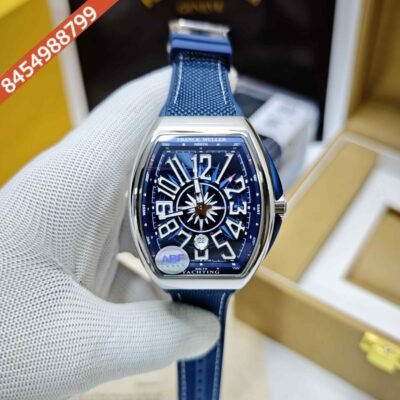 Franck Muller Vanguard V41 SC DT YACHT Steel Blue Dial Blue Leather Strap Swiss ETA Automatic Watch