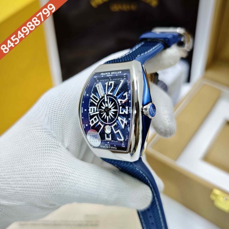 Franck Muller Vanguard V41 SC DT YACHT Steel Blue Dial Blue Leather Strap Swiss ETA Automatic Watch - Image 2