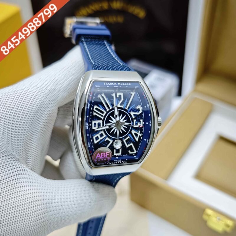 Franck Muller Vanguard V41 SC DT YACHT Steel Blue Dial Blue Leather Strap Swiss ETA Automatic Watch - Image 3