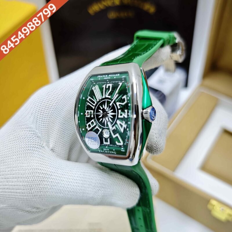 Franck Muller Vanguard V41 SC DT YACHT Steel Green Dial Green Leather Strap Swiss ETA Automatic Watch - Image 2