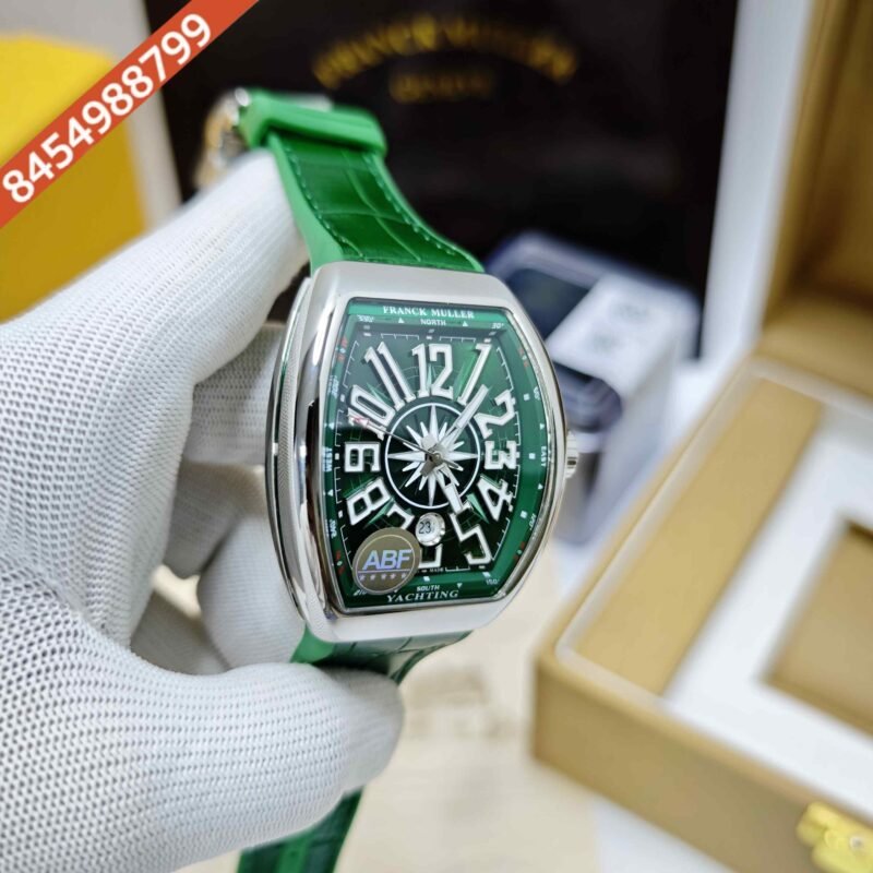 Franck Muller Vanguard V41 SC DT YACHT Steel Green Dial Green Leather Strap Swiss ETA Automatic Watch - Image 3