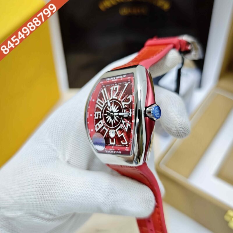 Franck Muller Vanguard V41 SC DT YACHT Steel Red Dial Red Leather Strap Swiss ETA Automatic Watch - Image 2
