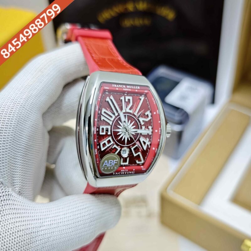 Franck Muller Vanguard V41 SC DT YACHT Steel Red Dial Red Leather Strap Swiss ETA Automatic Watch - Image 3