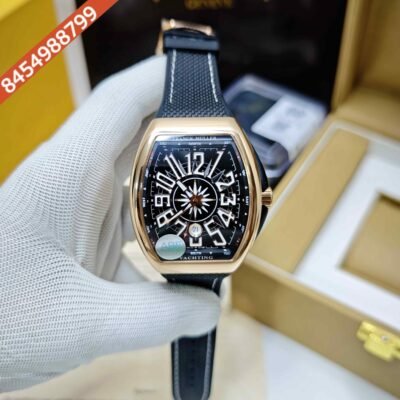 Franck Muller Vanguard V41 SC DT YACHT Rose Gold Black Dial Black Leather Strap Swiss ETA Automatic Watch