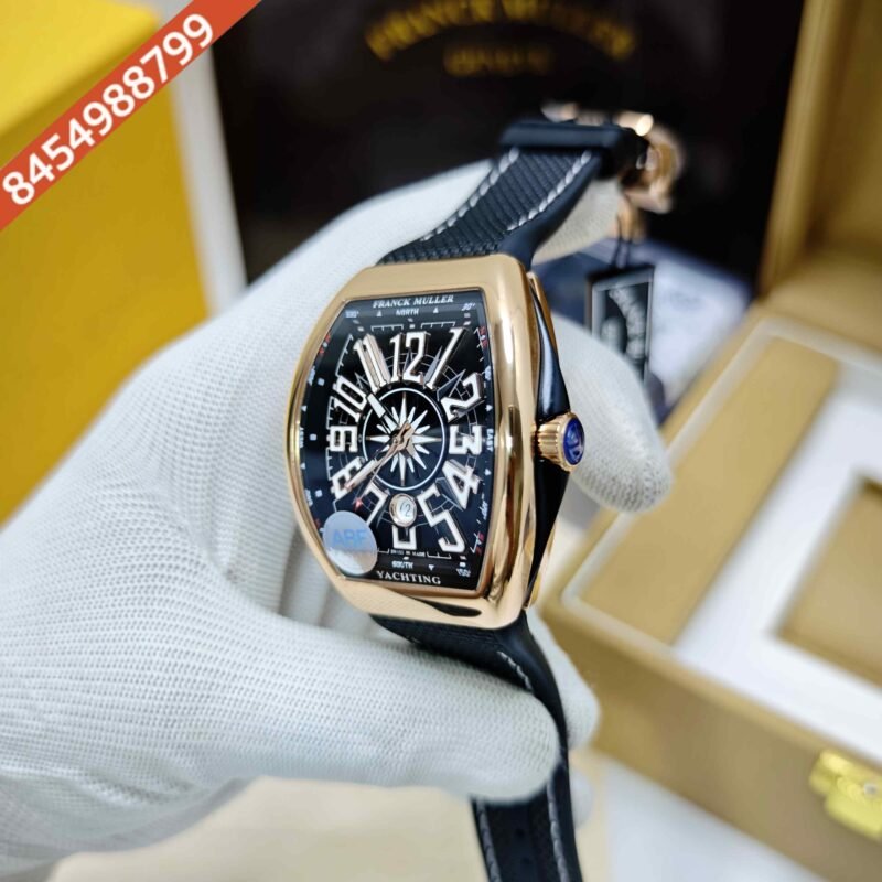 Franck Muller Vanguard V41 SC DT YACHT Rose Gold Black Dial Black Leather Strap Swiss ETA Automatic Watch - Image 2