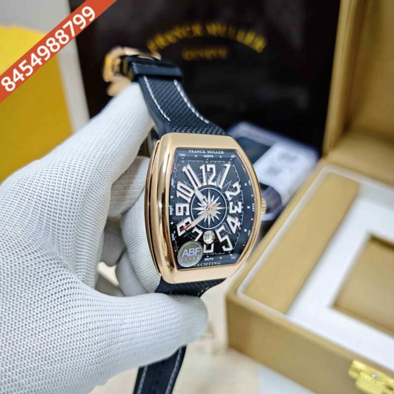 Franck Muller Vanguard V41 SC DT YACHT Rose Gold Black Dial Black Leather Strap Swiss ETA Automatic Watch - Image 3