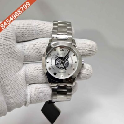 Gucci G-Timeless Steel Cat Face Dial Stainless Steel Strap Swiss Watch