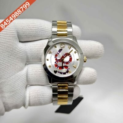 Gucci G-Timeless Steel Snake Dial Dual Tone Stainless Steel Strap Swiss Watch