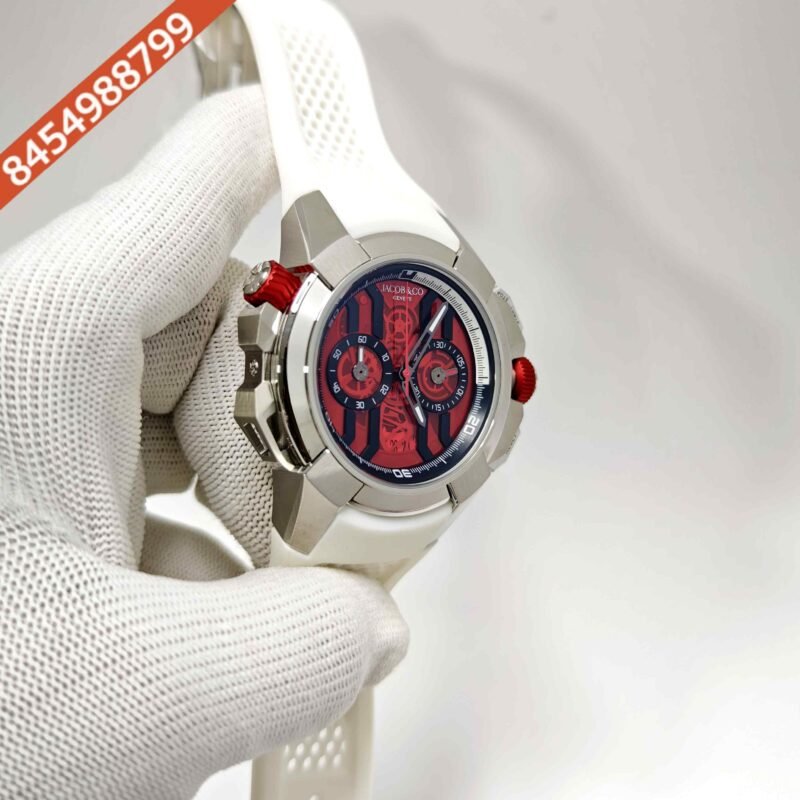 Jacob & Co Epic X Chronograph Red Dial White Rubber Strap Swiss Watch - Image 3