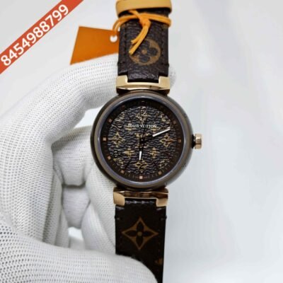 Louis Vuitton Tambour Monogram Steel Full Brown Dial Brown Leather Strap Swiss Automatic Watch