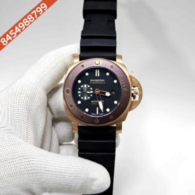 Luminor Panerai Submersible Black Dial Polished Rose Gold case Black Silicone strap Swiss Automatic Watch