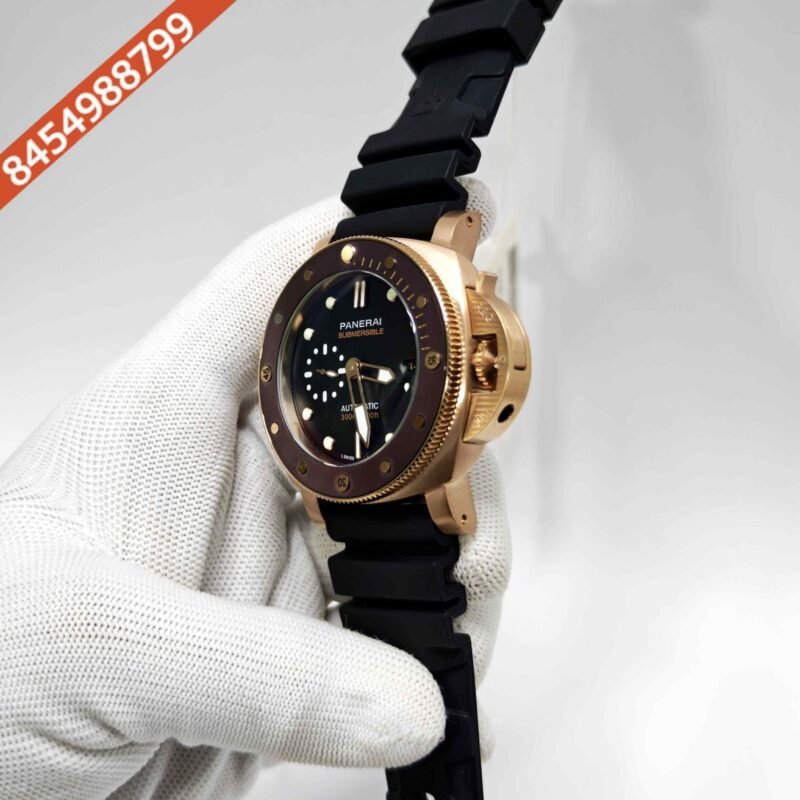Luminor Panerai Submersible Black Dial Polished Rose Gold case Black Silicone strap Swiss Automatic Watch - Image 2