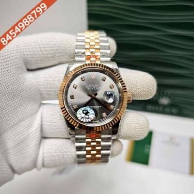 Rolex Date-Just Diamond Marker Dual Tone Black Dial Semi ETA Swiss Automatic Watch