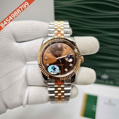 Rolex Date-Just Diamond Marking Dual Tone Brown Dial Semi ETA Swiss Automatic Watch