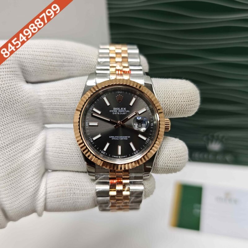 Rolex Date-Just Stick Marker Dual Tone Black Dial Semi ETA Swiss Automatic Watch