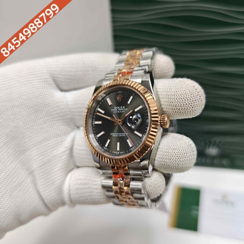 Rolex Date-Just Stick Marker Dual Tone Black Dial Semi ETA Swiss Automatic Watch - Image 2