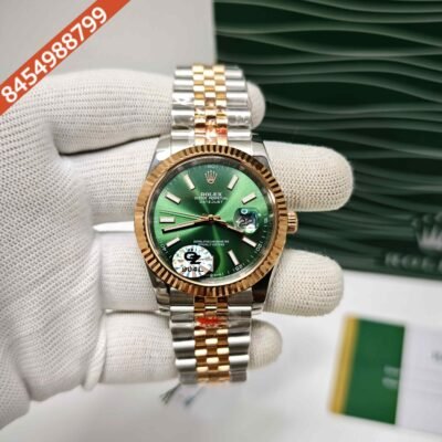 Rolex Date-Just Stick Marker Dual Tone Green Dial Semi ETA Swiss Automatic Watch
