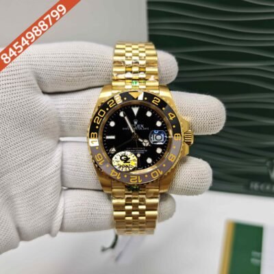 Rolex GMT-Master II Steel Full Golden Black Dial Semi ETA Swiss Automatic Watch