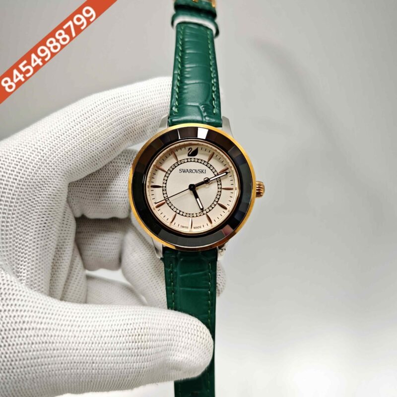 SWAROVSKI White Dial Green Leather Strap Swiss Watch