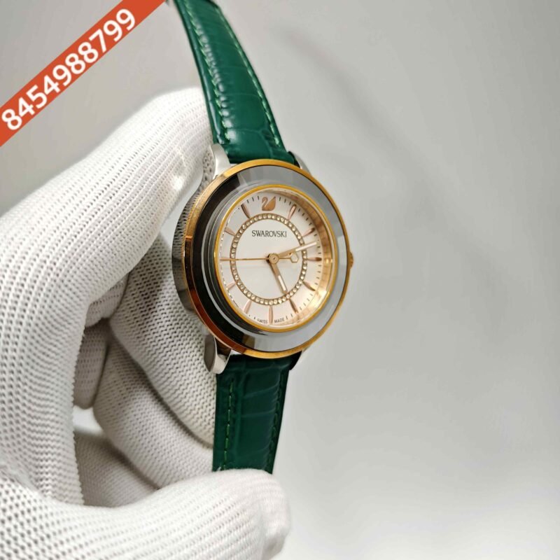 SWAROVSKI White Dial Green Leather Strap Swiss Watch - Image 3