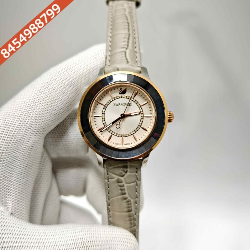 SWAROVSKI White Dial Grey Leather Strap Swiss Watch