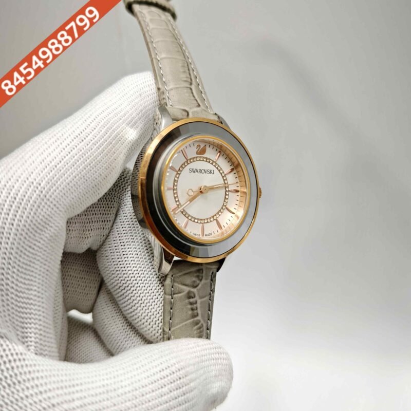 SWAROVSKI White Dial Grey Leather Strap Swiss Watch - Image 3