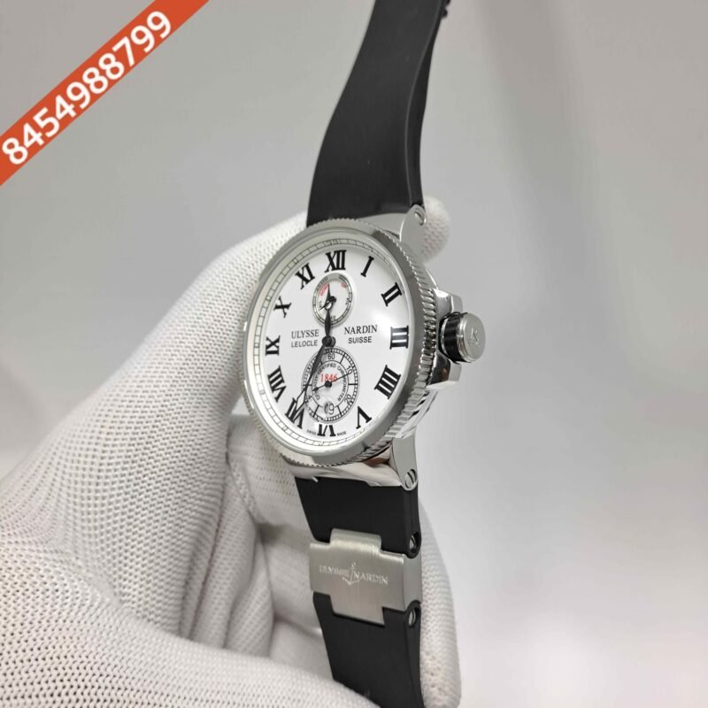 Ulysse Nardin Maxi Marine Chronometer Steel White Dial Black Rubber Strap Swiss Automatic Watch - Image 2