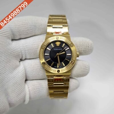Versace Greca Logo Full Gold Black Dial Swiss Quartz Watch