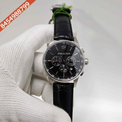 Audemars Piguet Code 11.59 Automatic Chronograph Steel Black Dial Leather Strap Swiss Automatic Watch